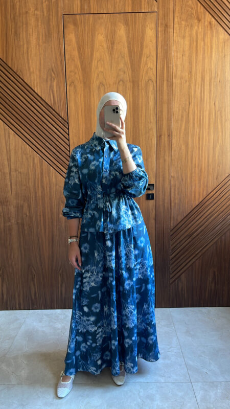 Ensemble Le Lin : Chemise et Jupe En couleur Bleu