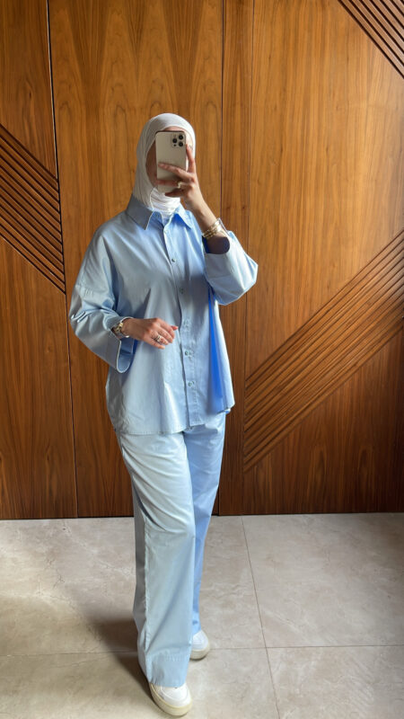 Ensemble Bleu En Tissu Popline